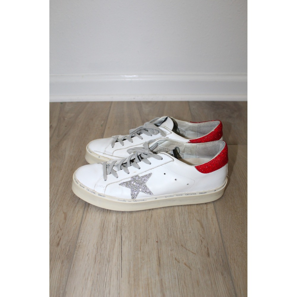 Golden Goose Hi Star White Red Swarovski Crystal Glitter Star Sneakers 40 - Picture 3 of 10